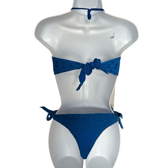 RAE Bikini Swimsuit Set In Color Royal Blue With Embroidered Decor Size L - Picture 4 of 5